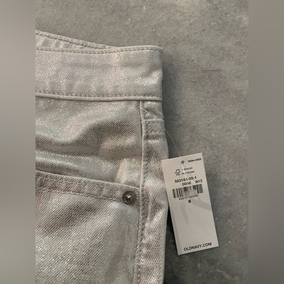 NWT Old Navy Size 8 Silver Shine Metallic Zip Stretch Denim A Line Mini Skirt - Picture 10 of 12